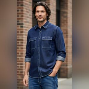 Men's Long Sleeve Denim Button Down Shirt. Size 3 Small EUC